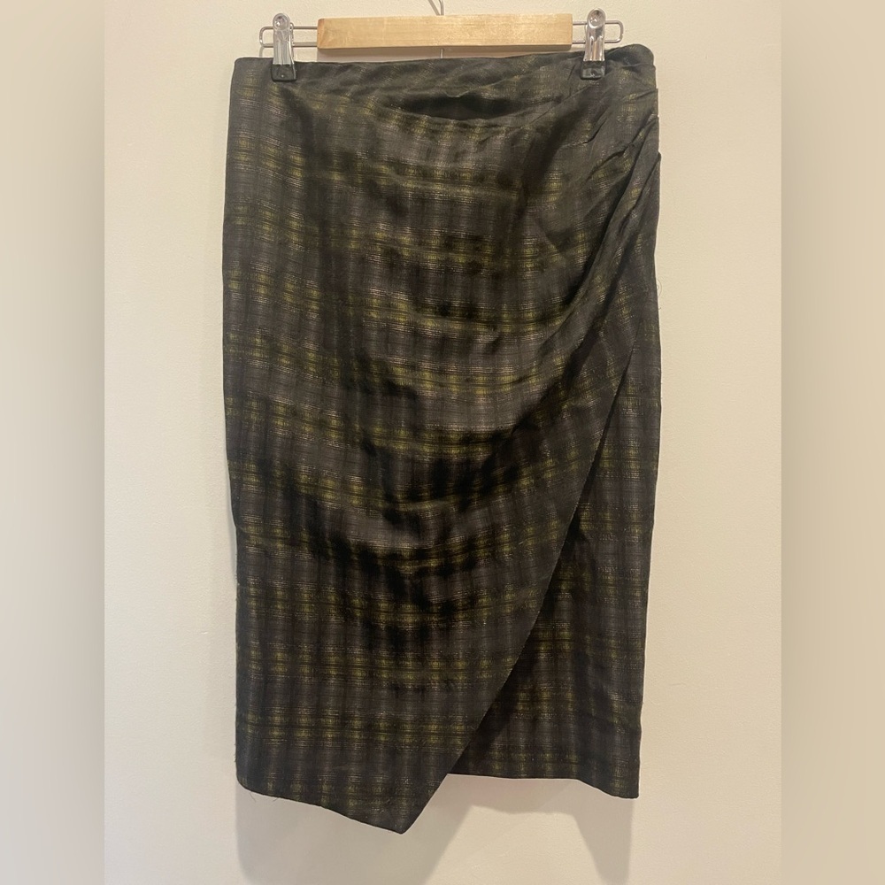 Peter Som Black and Green Ruched Sarong Pencil Skirt size 4 / 6